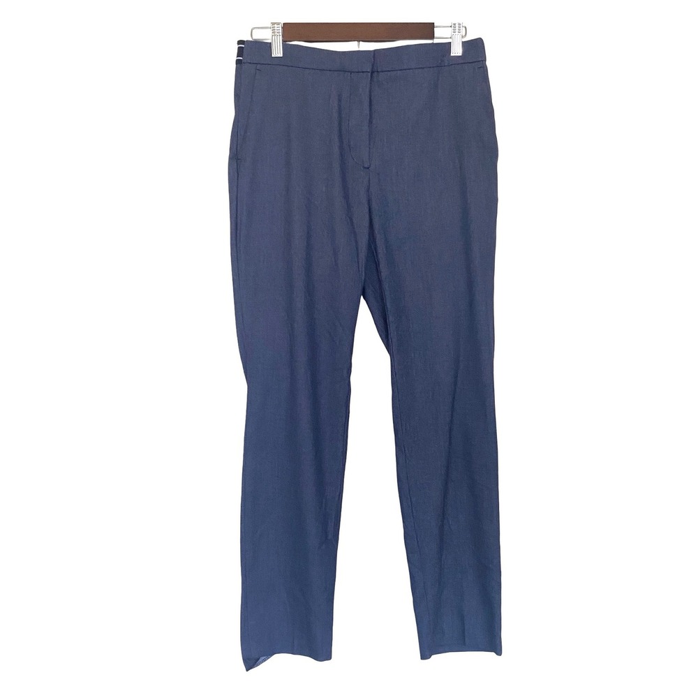 Zara Basic Women Pants L Blue Elastic Back Stripe Waist Tapered Dress Trousers